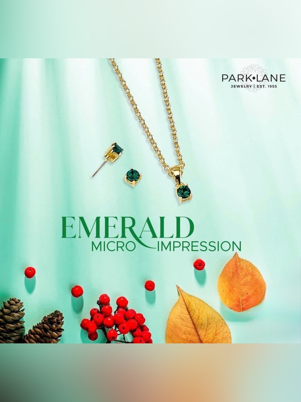Park Lane “Emerald” Micro Impression Gold-Plated Necklace & Stud Earrings Set!
